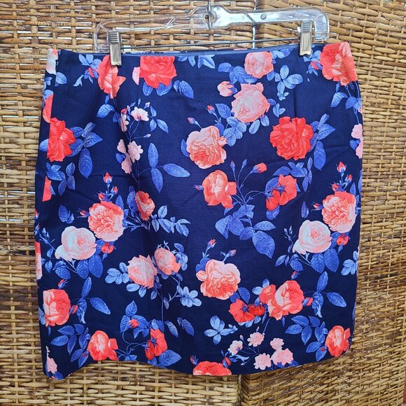 NWT Talbots Skirt Sz 14 Blue W/ Pink Floral Lined Above Knee - Picture 3 of 6